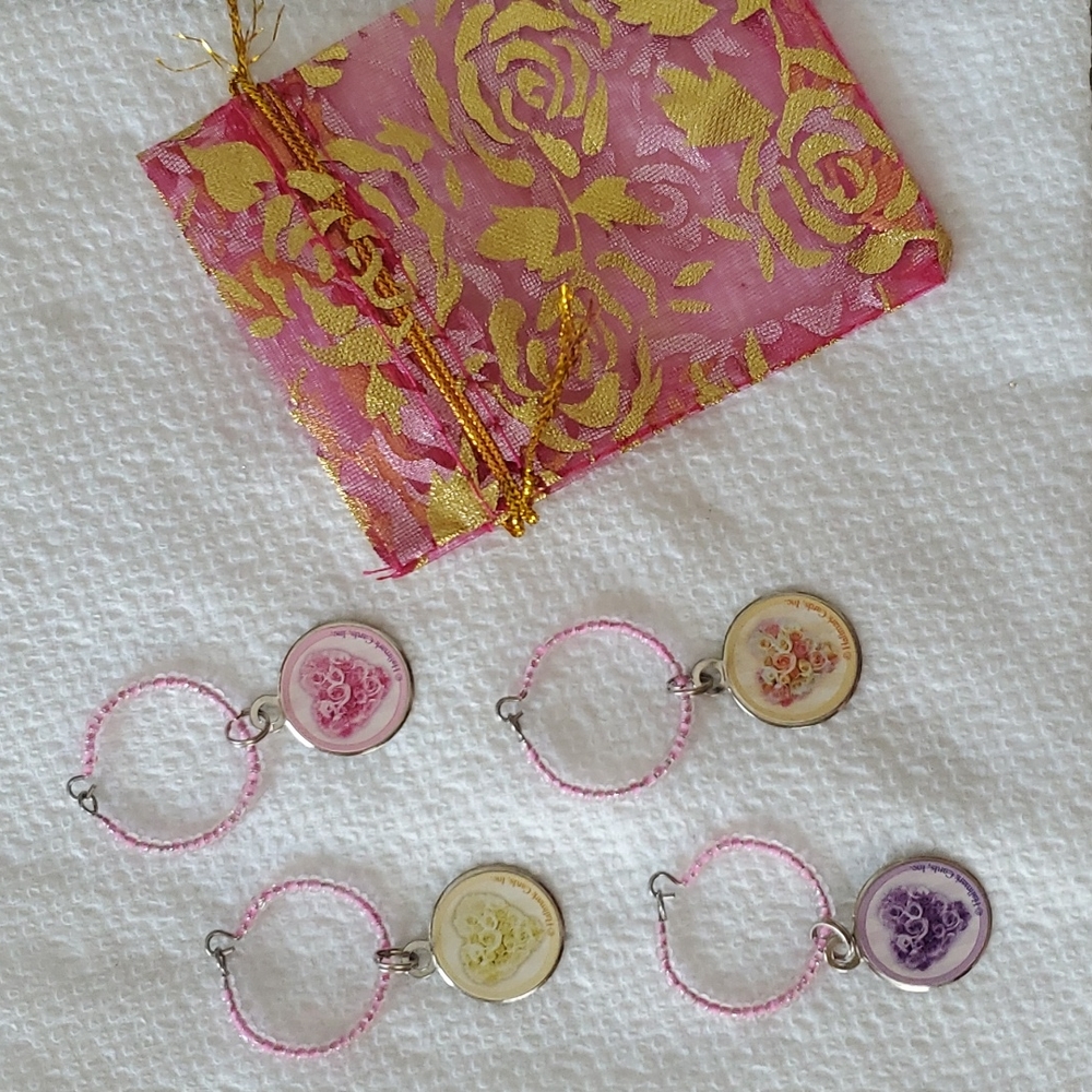 Hallmark, Wine Glass Charms, Set of 4, Floral, Beaded